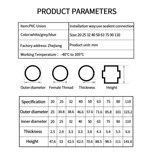 White Blue Color Male Adapter Threaded Pvc Coupling Dn50
