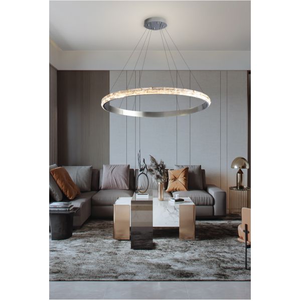 Silver Crystal Chandelier For Living Dining Room Luxury Ring Staircase pendant lighting for dining room(WH-CY-192)