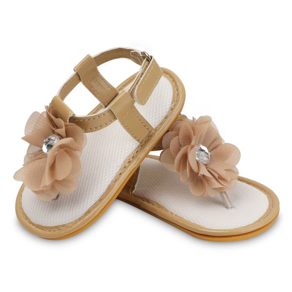Buy Simple designed PVC upper rubber sole Flower lace 0-18 months Holiday baby girl sandals at wholesale prices