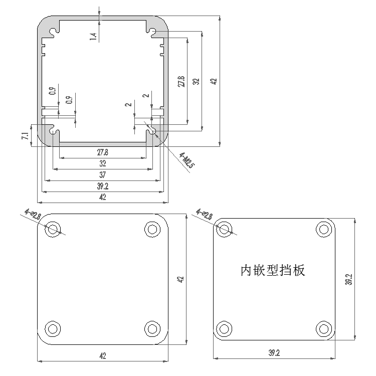 42*42*80mm Square Anodized Aluminum Box With End Plate For Control Panel Enclosure