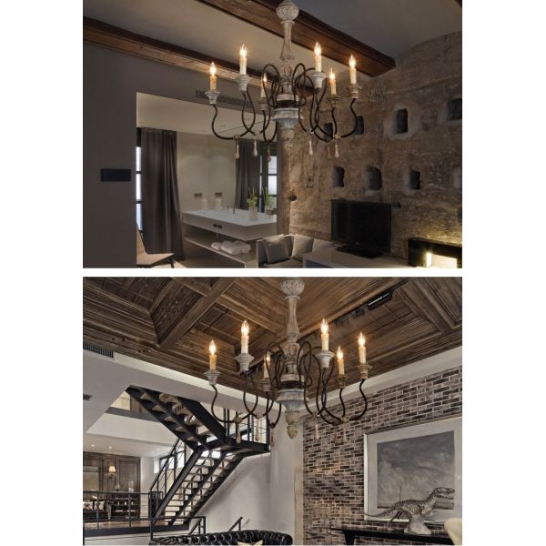 White washed wood sphere chandelier (WH-CI-30)