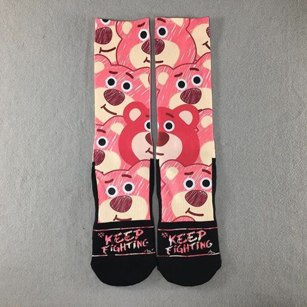 Cartoon Half Terry Sublimation Printed Socks Breathable Cotton Custom