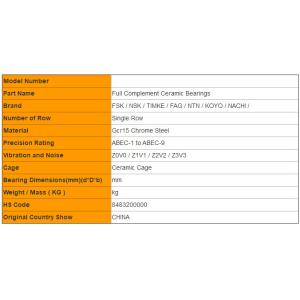 High Temperature Si3N4 ZrO2 Full Complement Ceramic Bearings NTN / KOYO
