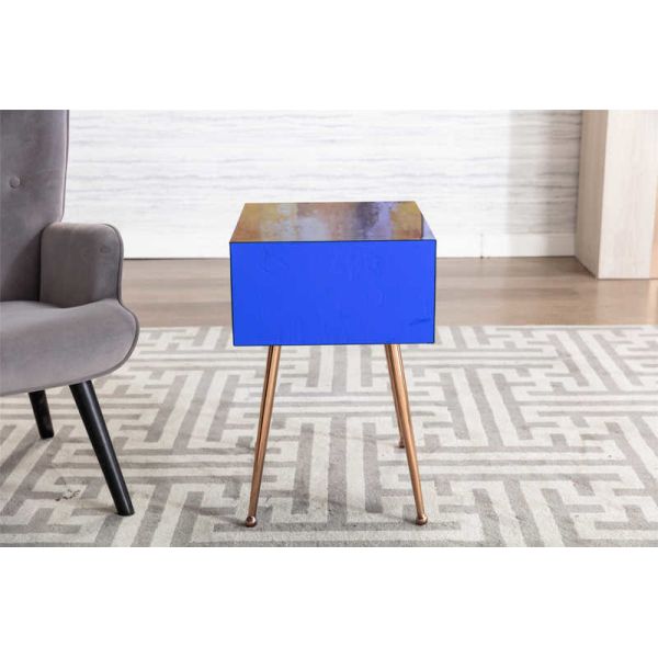 Buy Tomile Navy 23.22inch Height Wood And Mirrored Bedside Table Stainless Steel Leg at wholesale prices