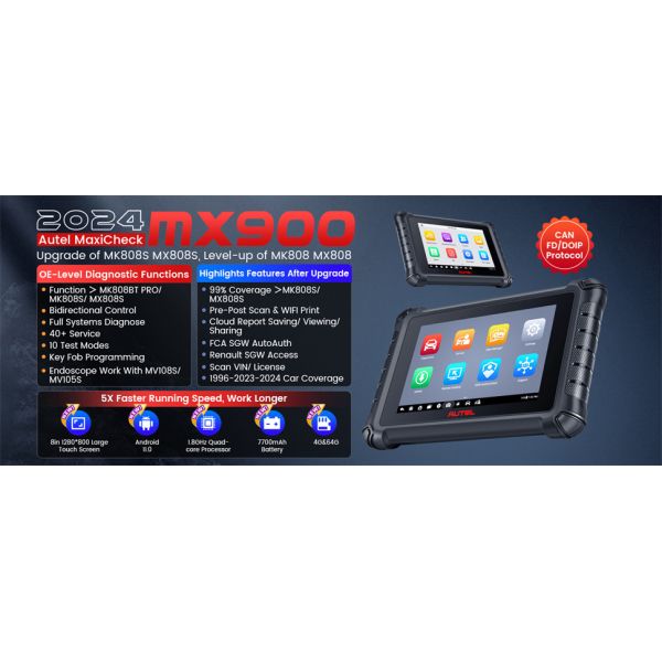 Autel MaxiCheck MX900 OBD2 All System Diagnostic Scanner Bi-Directional Control DoIP/CAN FD Read/Clear Code 40+ Service Upgrade of MK808 MX808