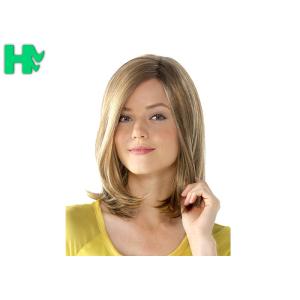 China Natural Looking Light Blonde Bob Wig With Bangs High Temperature on sale