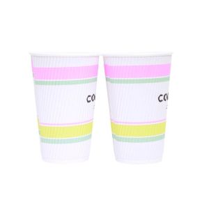 Customized 16oz 480ml Disposable Corrugated Paper Cups for Hot/Cold Beverage