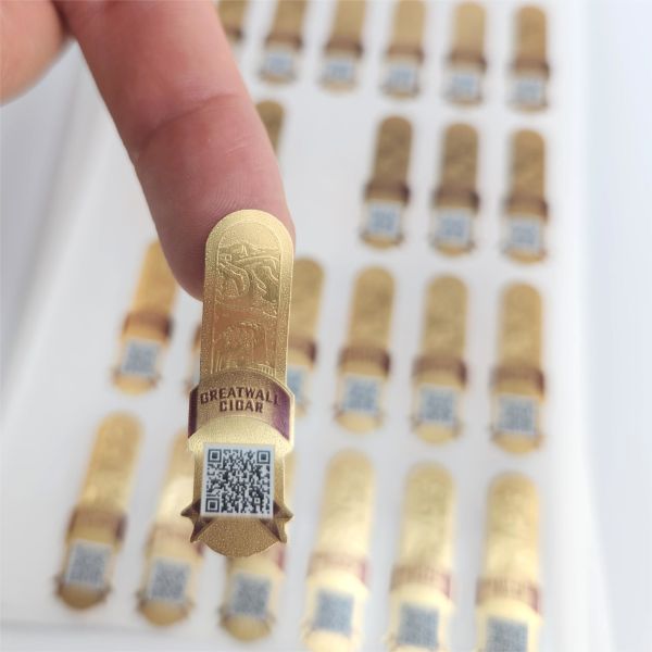 Beverage Embossed Cigar Labels Printable Water Resistant Custom Gold Foil Stickers