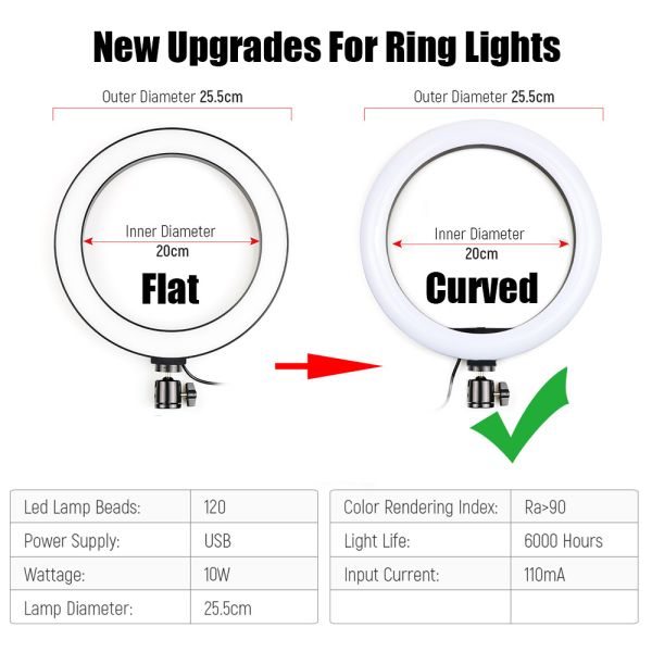 Lazy Phone Holder 12W 3200K 10 Inch Foldable Ring Light