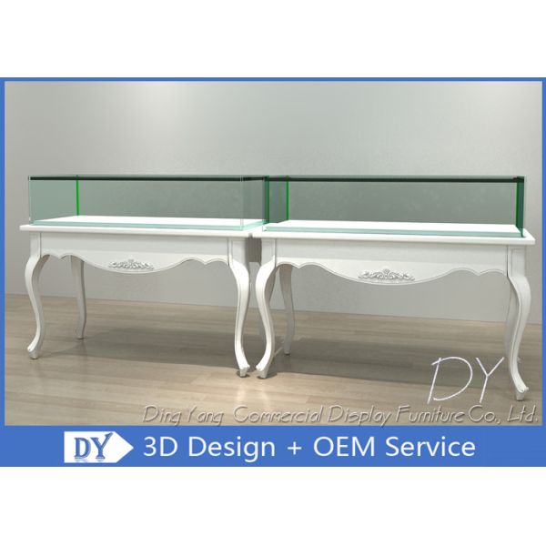 Attractive European Style White Jewelry Shop Counters With LED Strip Lights