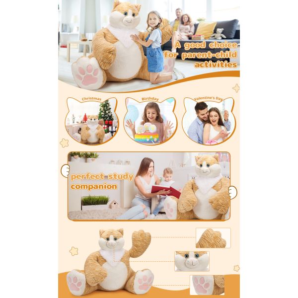 MaoGoLan 20lbs Jumbo Fluffy Plush Cat Toy 39.3 Inches Huge Big Fat Orange Cat Stuffed Animal Cute Oversized Soft Toys Birthday