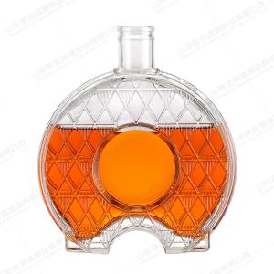 Customized Round 750ml Wine Decanter Glass Bottle with Fine Carved Art and Cork