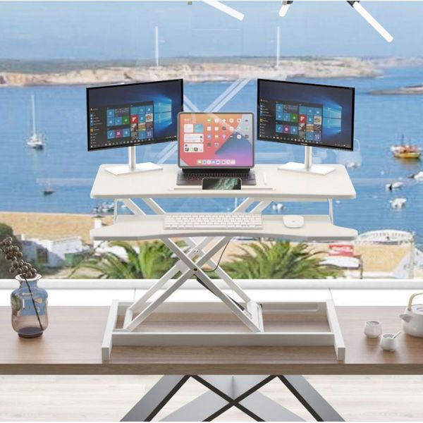 Manual Height Adjustable Desk Base Luxury White Wooden Home Office Standing Desk