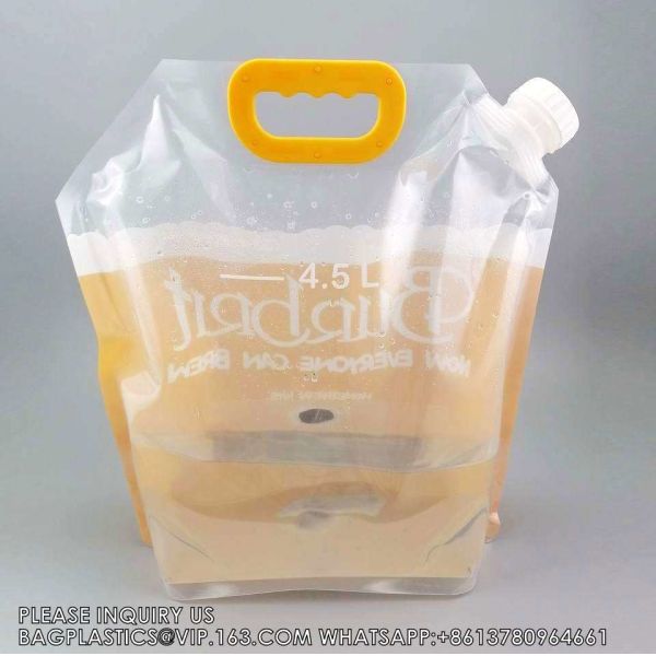 8L Stand Up Pouch With Tap Dispenser Big Foldable Pouches Standing Pouch Dispenser Plastic Bags With Spout Tap