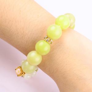 Handmade Gemstone Beaded Bracelet Lemon Jade Stone Bracelet Adjustable Peal