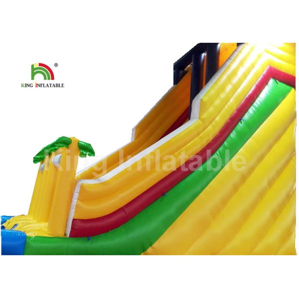 Dual Lane Yellow 32.81ft Backyard Water Slides For Adults With Coconut Tree And Pool