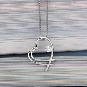 Women White Gold with Diamonds Love Heart Pendant Necklace (GDN015)
