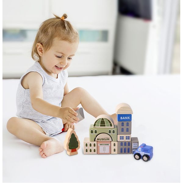 2700g Beech Wooden City Building Blocks 115pcs Wooden Bricks Toys