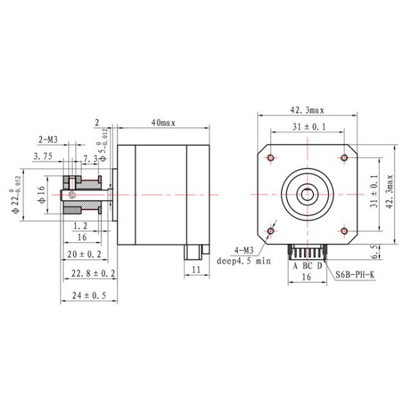 42X42X40mm 1.8 degree 2 phase 0.5Nm With Nema 17 Gear Shaft Stepper Motor for CNC