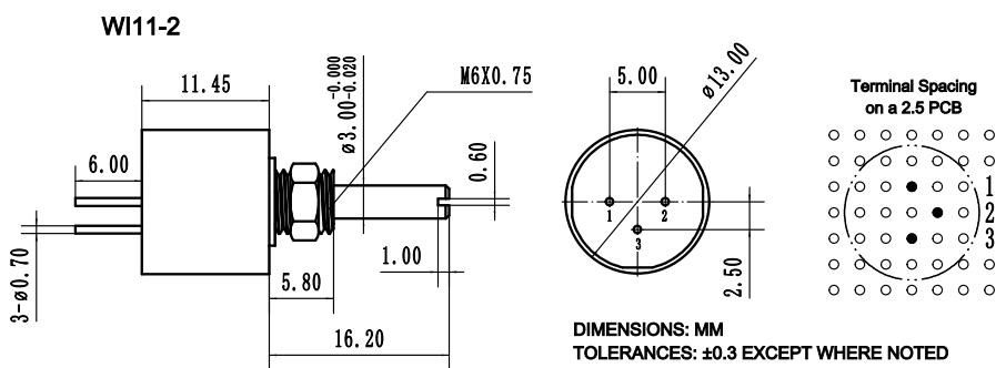 Adjustable Shaft Single Turn Cermet Trimmer Potentiometer 100k