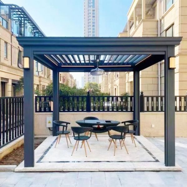 Outdoor Patio Flipped Louver Pavilion Aluminum Alloy Outdoor Electric Shade Pavilion Villa Sun Protection Pavilion