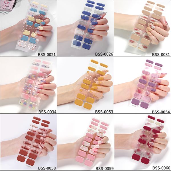 Hot Popular Fast Shipping Diamond Gel Nail Wraps Semi Cured Gel Nail Stickers For Women Nail Strips Manufacturer China