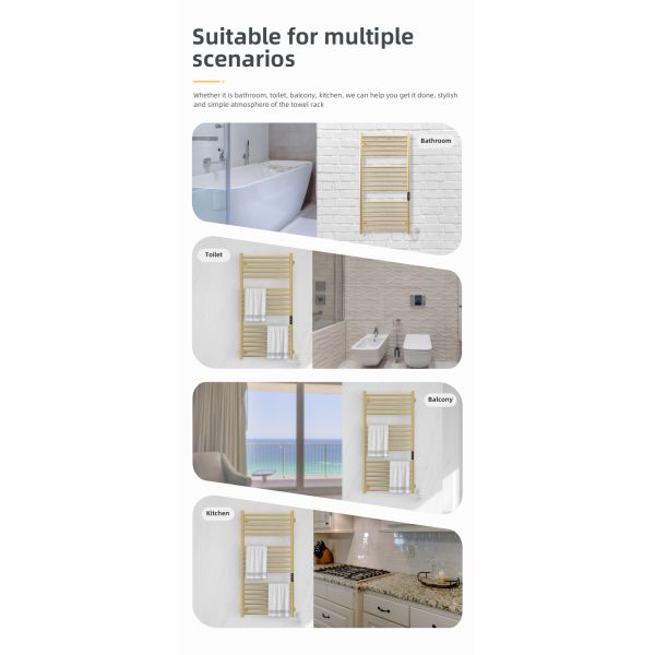 Gold Wall Mount HEATED Towel Warmer with Sleek Round Tube Design and Free Standing Option