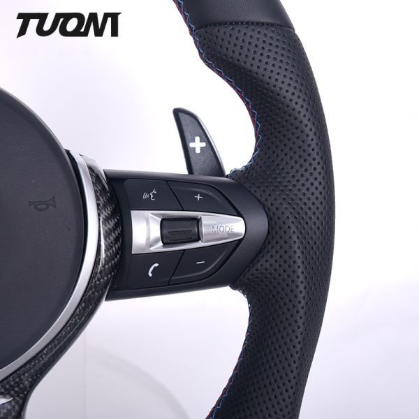Black Perforated Smooth Leather BMW Steering Wheel Carbon Fiber