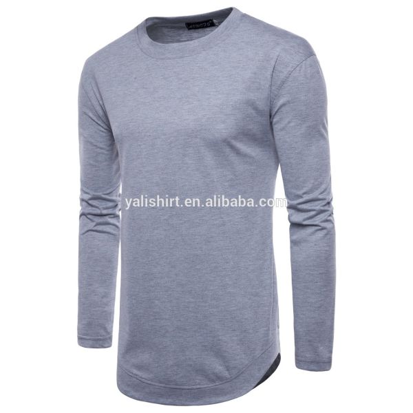 China factory wholesale cheap men blank longline curved hem long sleeves t shirt