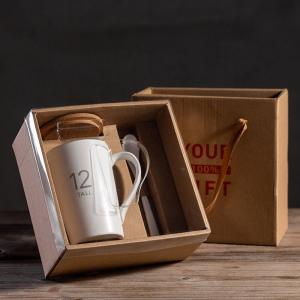 Ceramic Custom Drinking Cups With Spoon White 6oz Sublimation Mugs