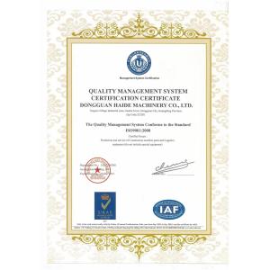 Dongguan Haide Machinery Co., Ltd Certifications