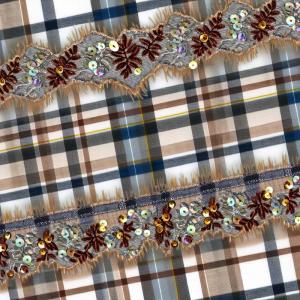 Plaid Sequin Embroideded Lace Fabric Elegant Shining Customized New Collection