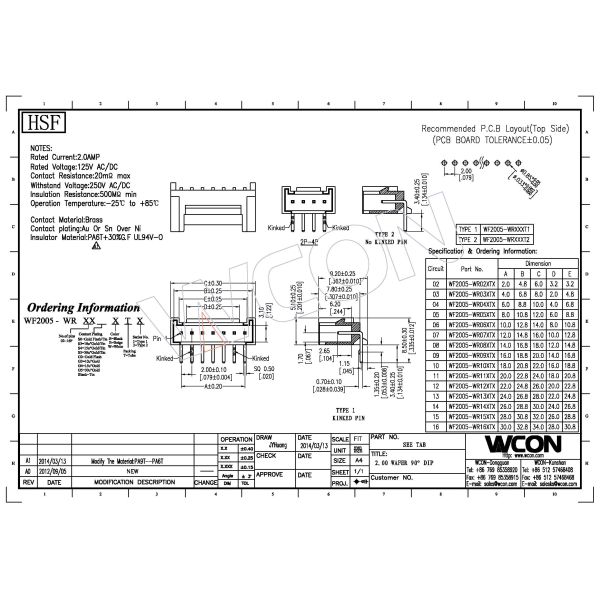 Single Row Right Angle Wire To Board Connector 2.0mm Wafercomputer And Peripheral Equipment