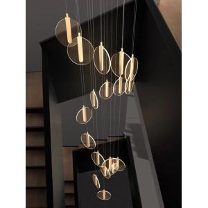 High Ceiling Villa Staircase Led Chandelier Spiral Staircase Round Cake Acrylic