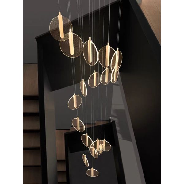 High Ceiling Villa Staircase Led Chandelier Spiral Staircase Round Cake Acrylic