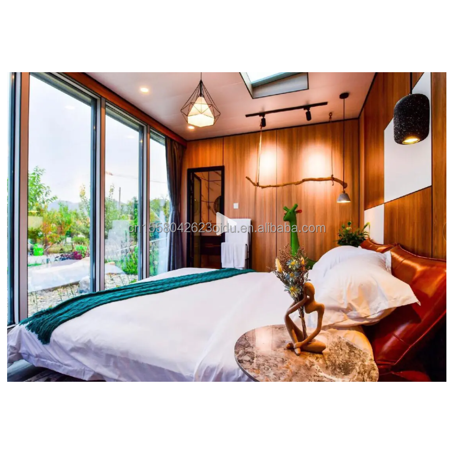 Eco-Friendly Materials 20ft 40ft 2 Bedrooms Prefabricated Garden Cabin House Glass Doors Container Wooden House for Hotel