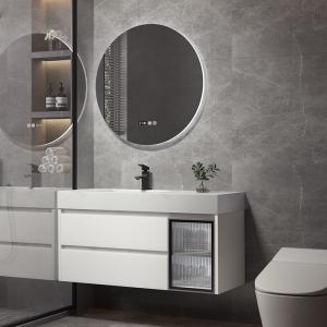 Multi Layer Floating Wall Mounted Vanity Unit White Rectangle Shape
