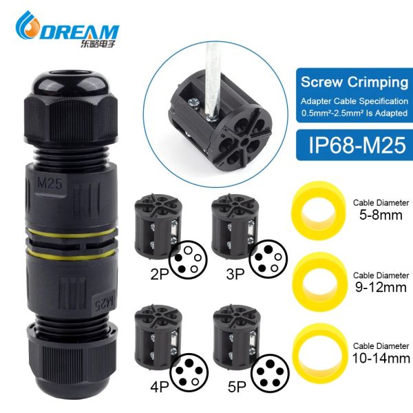 Buy M16 Plastic IP68 Waterproof Cable Connector T Type Quick Splice 2pin Black Nylon PA66 Wire Connectors For Outdoor at wholesale prices