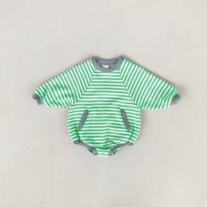 Baby Double Pocket Striped French Terry Newborn Bubble Romper
