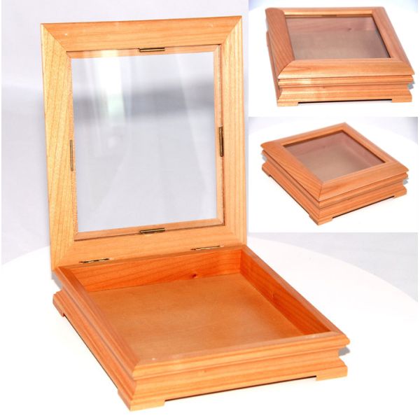 Buy Solid maple wood box with window on top lid at wholesale prices