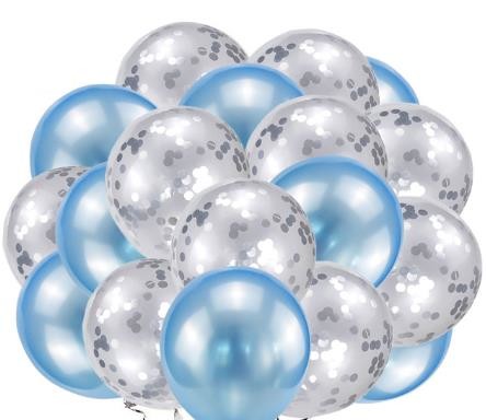 Silver + Blue Balloons + White Balloons + Confetti Balloons w/Ribbon | Rosegold