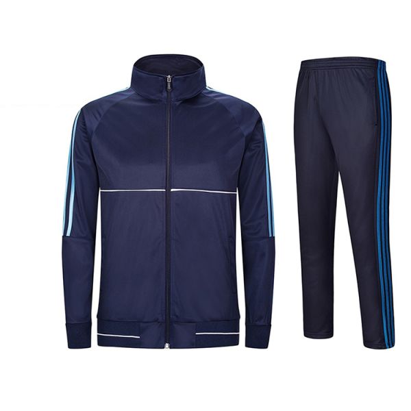 2021 new autumn and winter long sleeve football suit men's men's flat zipper cotton loose sportswear striped sportsuit