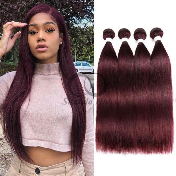 #99J Dark Wine Straight Remy Human Hair Bundles Sew In Weave Bundles Brazilian Bundle Deals