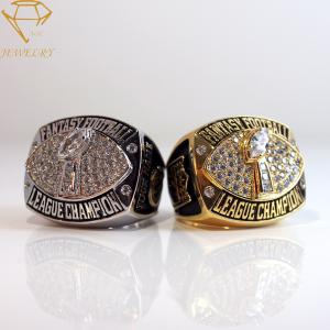 Gold Engraved Custom Football Championship Rings Bezel Setting