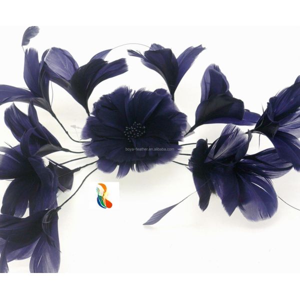 Party Decoration Goose Feather , Stripped Coque Feathers Flower With Wire Accessory