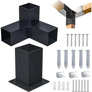 China Black Aluminum Pergola Post Base for 4x4 Wood Post 3-Way Corner Extension Brackets on sale