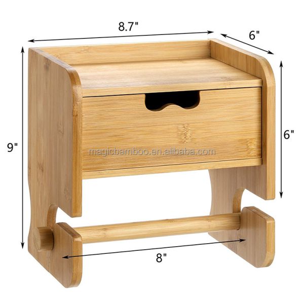 Custom Bathroom Storage Rack Wall Mounted Bamboo Toilet Paper Holder