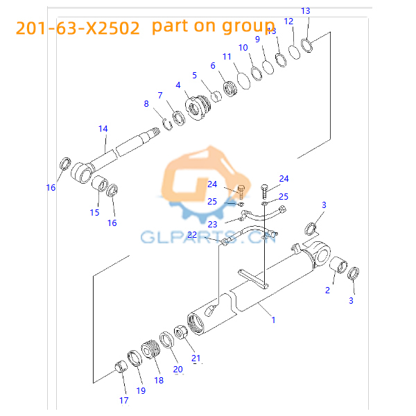 PC60-7 Hydraulic Boom Cylinder 201-63-X2502 201-63-X2302 For Komatsu Parts