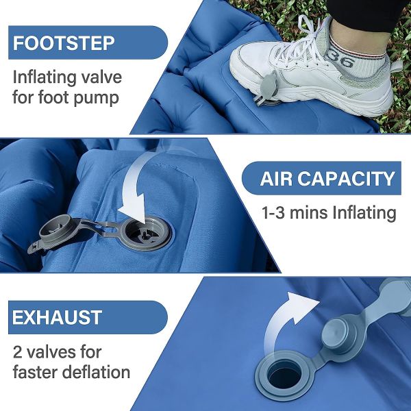 Double Sleeping Pad Camping, Camping Self Inflating 4" Extra-Thick Camping Pad 2 Person Pillow Built-in Foot Pump