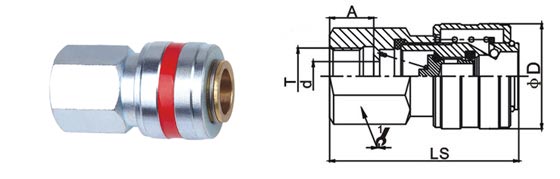 Steel Valve Locking Type Quick Release Pneumatic Connector LSQ-HX In Brass / Steel